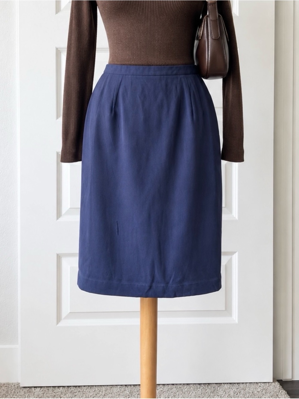Vintage Travis Ayers Blue 100% Silk Midi Pencil Skirt NWT